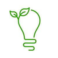 Ecological Low-Energy Lightbulb Line Icon. Ecology Lamp with Leaf Environment Conservation Linear Pictogram. Light Bulb Eco Electricity Outline Icon. Editable Stroke. Isolated Vector Illustration.