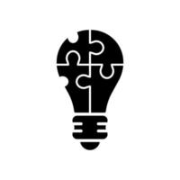 Innovation, Inspiration, Think, Idea Lamp Symbol. Light Bulb with Jigsaw Puzzle Glyph Pictogram. Lightbulb and Game Solution Concept Silhouette Icon. Isolated Vector Illustration.