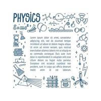 Physics doodle with light prism, books, atom and different experiments. Frame with hand drawn science items. Vector illustration in doodle style