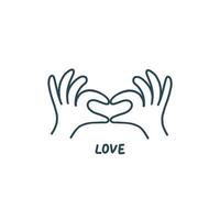 Hands making heart with index fingers and thumbs. Outline vector illustration