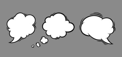 Cloud speech bubbles in comic style. Speech bubble for messages isolated in grey background. Vector illustration