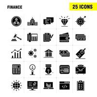 Finance Solid Glyph Icons Set For Infographics Mobile UXUI Kit And Print Design Include Computer Pin Text Finance Search Research Finance Man Icon Set Vector