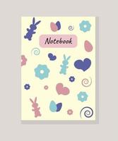 Page notebook Easter covers colorful sketchbook with heart and easter elements vector illustration