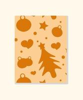 Christmas card in beige tones. Beige and orange colors. Christmas tree and stars. Vector illustration.