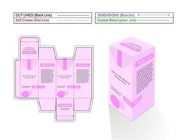 diseño de caja de embalaje listo para imprimir con extremo de pliegue inverso de crema de belleza con línea de troquel perfecta y caja 3d vector