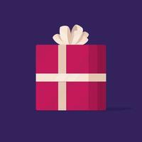 Vector illustration of the gift. Picture on purple background. Gift box. Square shape.