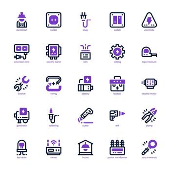 Electrician icon pack for your website, mobile, presentation, and logo design. Electrician icon mixed line and solid design. Vector graphics illustration and editable stroke.