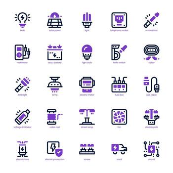 Electrician icon pack for your website, mobile, presentation, and logo design. Electrician icon mixed line and solid design. Vector graphics illustration and editable stroke.