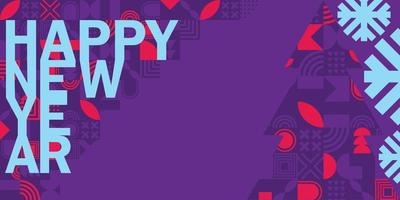 Merry Christmas and Happy New Year horizontal banner. Trendy modern Xmas design with bright elements, Christmas tree, snowflake. Horizontal poster, greeting card, sale banner for website vector