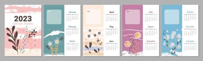 Abstract Floral Painting Wall Mounted 2023 Calendar Template vector
