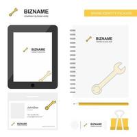 Wrench Business Logo Tab App Diary PVC Employee Card and USB Brand Stationary Package Design Vector Template