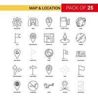 icono de línea negra de mapa y ubicación 25 conjunto de iconos de esquema de negocios vector