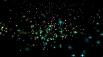 Animation of particles floating in space, colors, stars, background video