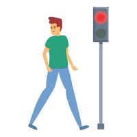 Careless man red traffic light icon, cartoon style vector