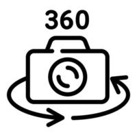 Icono de cámara de grado 360, estilo de esquema vector