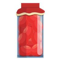 Tomatoes glass jar icon, cartoon style vector