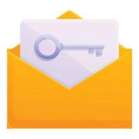 Key unlock mail icon, cartoon style vector