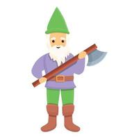 Garden gnome with battle axe icon, cartoon style vector