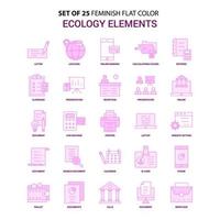 Set of 25 Feminish Ecology Elements Flat Color Pink Icon set vector