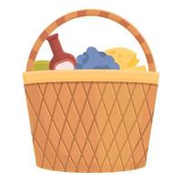 Summer picnic basket icon, cartoon and flat style