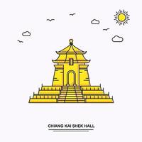 CHIANG KAI SHEK HALL Monument Poster Template World Travel Yellow illustration Background in Line Style with beauture nature Scene vector