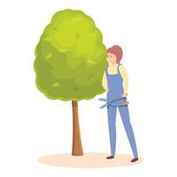 Cutting garden tree icon cartoon vector. Man hedge vector