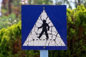 Road information sign installed on the side of the road in Israel. photo