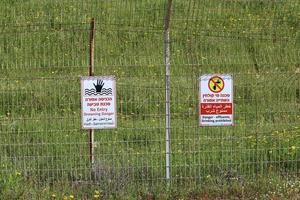 Road information sign installed on the side of the road in Israel. photo