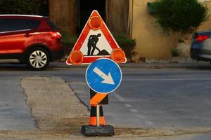 Road information sign installed on the side of the road in Israel. photo