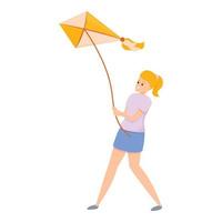 Wind playing kite icon, cartoon style vector