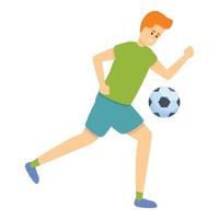 Kid play soccer icon, cartoon style vector