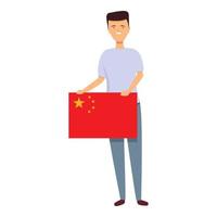 Boy take China flag icon cartoon vector. World kid vector