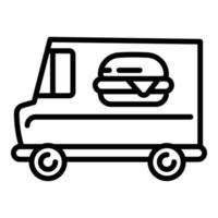 icono de camión de comida callejera de hamburguesas, estilo de esquema vector