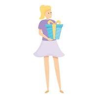 Girl birthday gift icon cartoon vector. Card cake vector