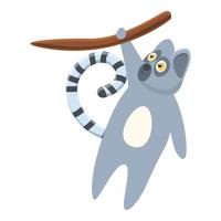 Lemur on tree branch icon, cartoon style vector