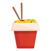 Wok menu box icon, cartoon style vector