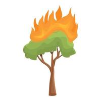 árbol joven en icono de fuego, estilo de dibujos animados vector