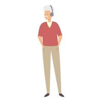 Elder man use headphones icon cartoon vector. Senior person vector