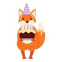 Fox birthday cake icon, cartoon style vector