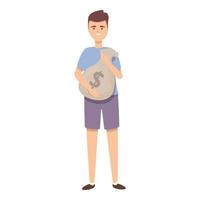 Boy take money bag icon cartoon vector. Future kid vector