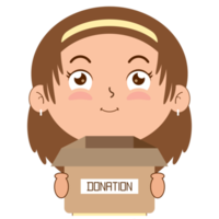 girl surprised face holding box of donate cartoon cute png