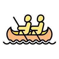 vector de contorno de icono de canoa de grupo. lago de agua