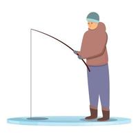 Man ice fishing icon cartoon vector. Winter hole vector