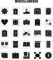 Miscellaneous Solid Glyph Icons Set For Infographics Mobile UXUI Kit And Print Design Include Cog Gear Settings Setting Coin Dollar Money Bag Icon Set Vector