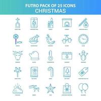 25 paquete de iconos de navidad futuro verde y azul vector