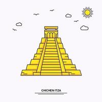 CHICHEN ITZA Monument Poster Template World Travel Yellow illustration Background in Line Style with beauture nature Scene vector