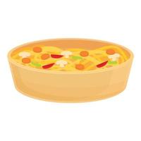 Wok food wood pot icon, cartoon style vector