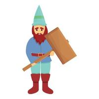 Garden gnome with hammer icon, cartoon style vector