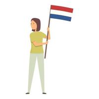 Girl with Netherlands flag icon cartoon vector. Cute kid vector