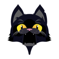 chat noir visage heureux dessin animé mignon png